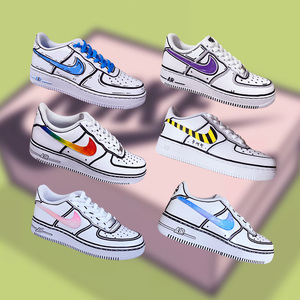 定制手绘鞋diy空军af1黑白二次元漫画描边彩绘aj1改色来鞋0人付款80