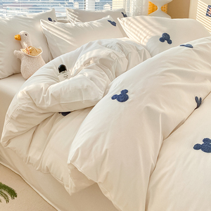 迪士尼纯棉水洗棉床上四件套全棉2024新款床品白色被套床单三件套