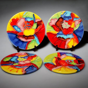 三彩艺杯垫手绘陶瓷茶垫茶杯垫隔热防滑茶托组功夫茶具茶道配件