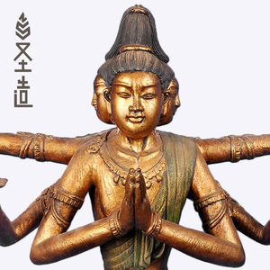 木雕阿修罗佛像日本神像寺庙居家工艺品摆件定制定做 圣造