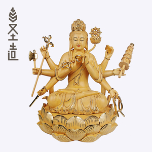 新款 木雕大随求观音菩萨家用供奉木质随求观音桧木佛像摆件 圣造
