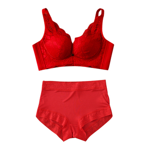 本命年虎年生肖大红色文胸套装真丝桑蚕丝聚拢内衣内裤礼物女妈妈