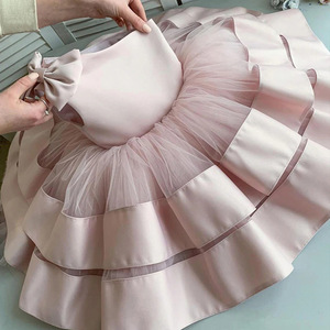 欧美跨境新款儿童婚纱礼服夏季女童单肩演出公主蓬蓬短裙一件代发