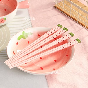 草莓可爱少女心ins陶瓷筷子不发霉抗菌超高颜值筷子家用筷子套装