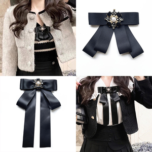 黑色领结女 学院风 英伦纯色领花蝴蝶结别针飘带职业衬衫配饰装饰