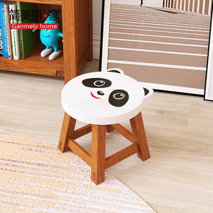 熊猫卡通小凳子实木墩墩小圆凳茶几凳小板凳家用矮凳客厅换鞋凳