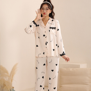 佳洁儿睡衣2022新款春秋季女士南韩丝小爱心甜美家居服套装90302