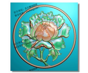 圆形牡丹餐椅背板精雕图浮雕灰度电脑雕刻牡丹花背板花朵花瓣圆花