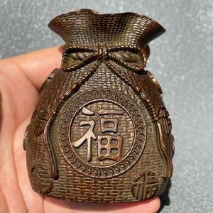 乡下收来老铜器日进斗金摆件纯铜福袋古代存钱罐钱袋子旧货老物件