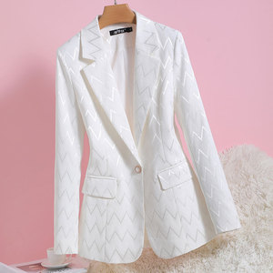 纯白色西装外套女条纹高级质感小西装百搭修身西服春秋新款2024白