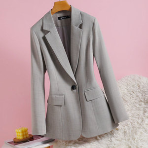 浅灰色西装女垂感小西装修身外套2024新款春装时尚高级感西服复古