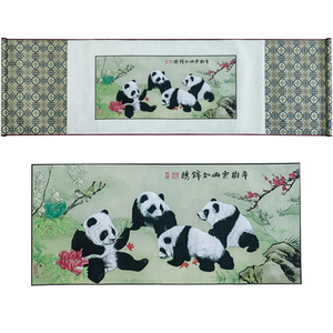蜀锦蜀绣熊猫织锦卷轴挂画中国特色礼品送外国人纪念品