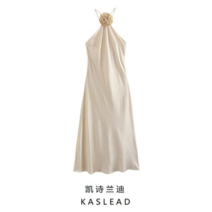 KASLEAD 新款 女装 欧美风性感露背贴花挂脖吊带连衣裙 1162251