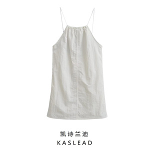 KASLEAD 新款 女装 欧美风性感挂脖白色尼龙短连衣裙 2989213 250