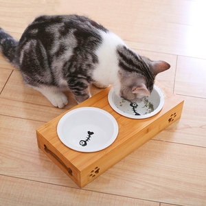 猫碗双碗保护颈椎饭盆陶瓷猫咪食盆水盆不锈钢狗狗碗宠物吃饭用品
