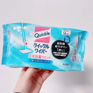 日本进口花王静电除尘纸吸附毛发清洁拖把湿巾布清新香16枚*2包装