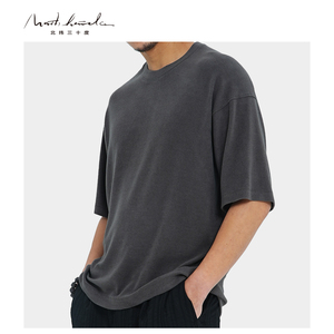 北纬三十度原创设计师品牌男装春季新款德绒宽松短袖T恤BT24878D