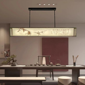 餐厅吊灯新中式中国风长方形卡座前台灯书房茶室装饰布艺禅意灯具