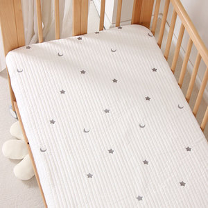 婴儿床笠纯棉a类秋冬夹棉绗缝刺绣床单儿童拼接床床垫套罩可定制