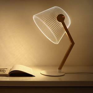 创意3D视觉灯 立体木质支架小台灯 亚克力LED弯腰直腰小小台灯