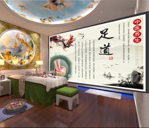大型壁画足浴城按摩店休闲会所美容院背景墙壁纸中医养生足道足浴