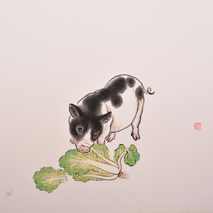 手绘国画十二生肖猪大白菜国画字画 餐厅酒店客厅装饰画挂画
