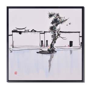 纯手绘飞燕图江南水乡风景画字画装饰水墨国画客厅餐厅吴冠中风格