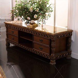 欧式描金做旧储物柜地柜矮柜美式实木电视柜家用卧室影视柜子定制