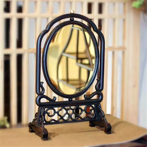 铜镜中式古典仿古酸枝旋转镜子桌面传统红木化妆镜紫光檀婚庆礼品