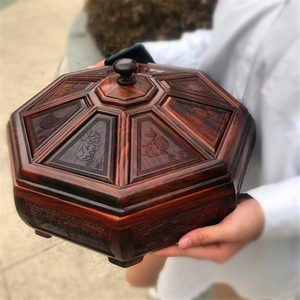 中式古典实木果盘带盖糖果盒干果盘防潮零食盒提篮食盒红酸枝木雕