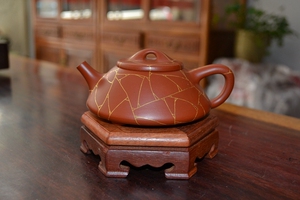 宜兴紫砂壶 国家级工艺师 毛俊兰 描金石瓢 手工制作 大红袍220cc