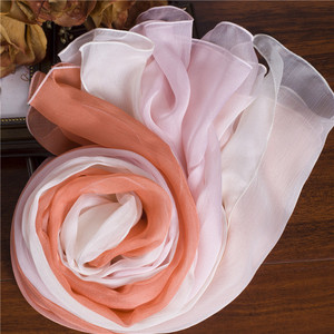 韩国新款橘黄渐变桑蚕丝长款真丝丝巾围巾女百搭纱巾春秋冬季丝巾