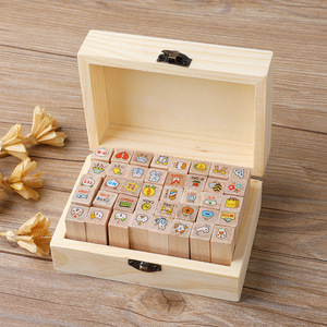 创意可爱卡通兔子猫咪用印相册日记装饰手账木质印章木盒装40枚入