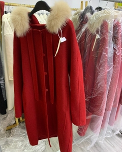 秋冬双面尼羊毛大衣外套中长女毛领新年红色长袖韩版直筒宽松通勤