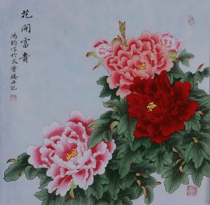 纯手绘四尺斗方临摹金鸿钧工笔花鸟富贵牡丹名人字画国画中国书画