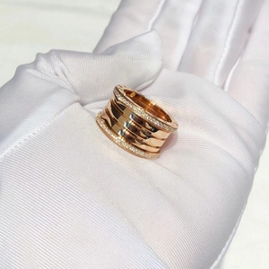 二手99新bvlgari宝格丽b.zero1弹簧玫瑰金双排钻戒指51号