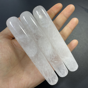 天然白水晶按摩棒白水晶原石打磨按摩棒点穴笔美容院面部拔经棒