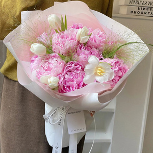 芍药花束鲜花速递同城上海北京广州全国花店配送郁金香粉色母亲节
