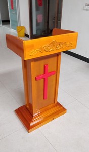 厂家直销基督教讲台 实木牧师讲桌 教堂教会专用十字架新款 定制