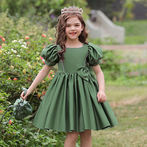 绿色儿童礼服女童演出服小主持人洋气连衣裙六一儿童节朗诵公主裙