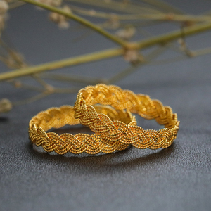 御宝司 s999银镀金 花丝镶嵌编织戒指 麻花素圈戒指 银饰纯手工