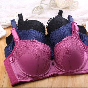 纯色刺绣花边深v中模杯文胸按摩b杯中厚聚拢调整型女士内衣胸罩