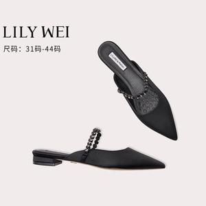 Lily Wei【悬溺】黑色包头拖鞋夏新款水钻平底外穿时尚小码凉鞋女