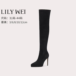 Lily Wei秋季新款时装女靴弹力过膝长筒靴防水台大码41-43瘦瘦靴