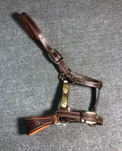 纯牛皮马笼头手工雕花马术牵马水勒笼头沃骐马具