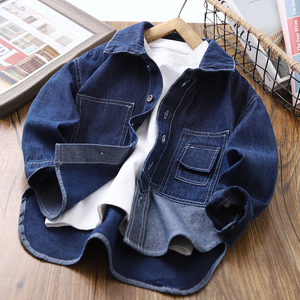 男童长袖衬衫女童牛仔衣2022儿童外套中大童牛仔衬衫上衣nicosqy79