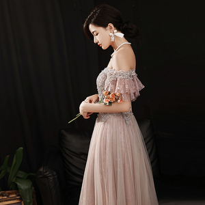 礼服女声乐一字肩