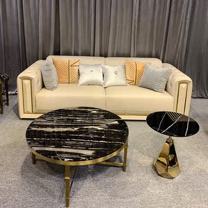 现代轻奢拉卡萨三人牛皮沙发客厅别墅样板房简欧意式组合家具定制