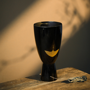 大相莲花 中国风鎏金鹤纹黑釉花器 新中式手作陶瓷花瓶 复古摆件