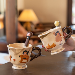复古女孩马克杯送闺蜜伴手礼陶瓷杯子家用喝水杯女生办公室咖啡杯